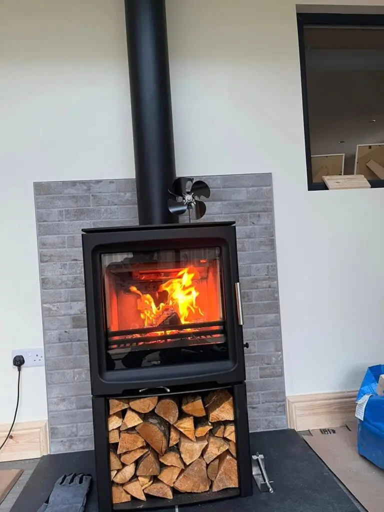 Modern wood burning stove installation